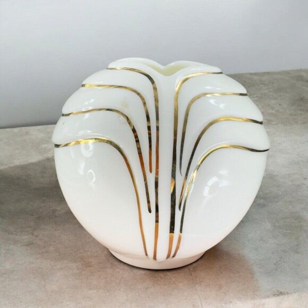 Vintage 1980s Y H Taiwan Fine Bone China Small Vase Vessel Gold Painted Vase VTG